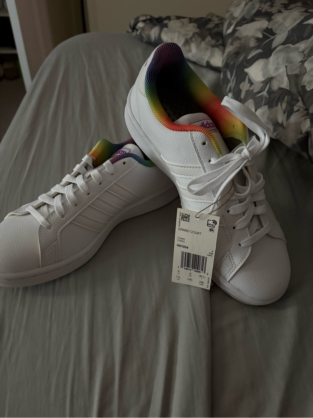 adidas White Women's Grand Court Sneakers with Rainbow Collar